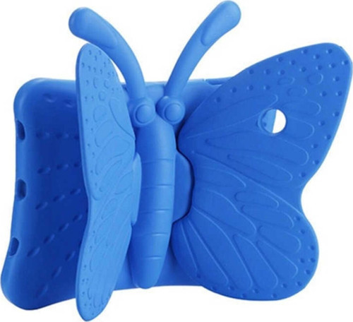 iPad Pro 10.2 Renkli Kelebek Stantlı Silikon Tablet Kılıfı - Mavi