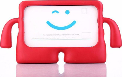Samsung Tab 4 T230 Renkli Tutacaklı Stantlı Silikon Çocuk Tablet Kılıfı - Kırmızı