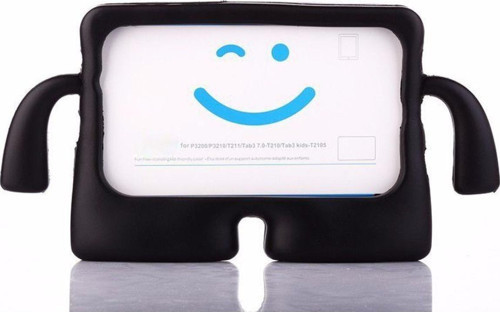 Samsung Tab A 8.0 T290 Renkli Tutacaklı Stantlı Silikon Çocuk Tablet Kılıfı - Siyah