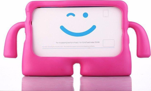 Samsung Tab A7 T500 Renkli Tutacaklı Stantlı Silikon Çocuk Tablet Kılıfı - Koyu Pembe