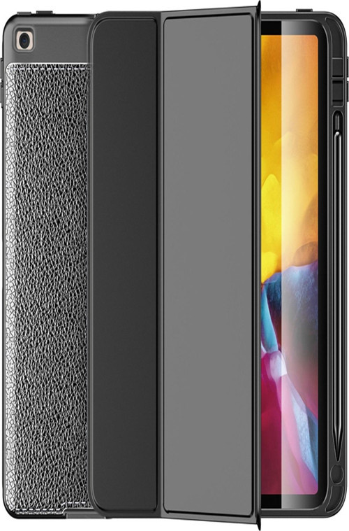 Apple iPad 10.2 Deri Görünümlü Stantlı Silikon Tablet Kılıfı - Siyah