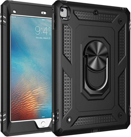 Apple iPad 6 2017 Military Yüzüklü Stantlı Tam Koruma Tank Tablet Kılıf - Siyah