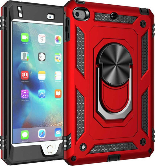Apple iPad Mini 5 Military Yüzüklü Stantlı Tam Koruma Tank Tablet Kılıf - Kırmızı