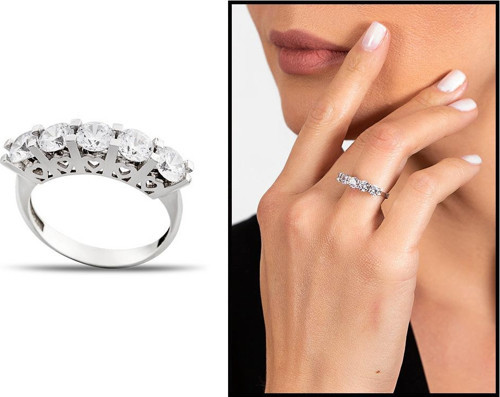 Starlight Diamond Pırlanta Montür Mikro Taşlı Zarif Tasarım 925 Ayar Gümüş Kadın Beştaş Yüzük