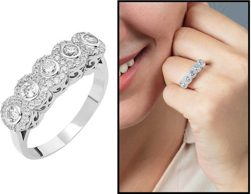 Starlight Diamond Pırlanta Montür Elit Tasarım 925 Ayar Gümüş Bayan Beştaş Yüzük