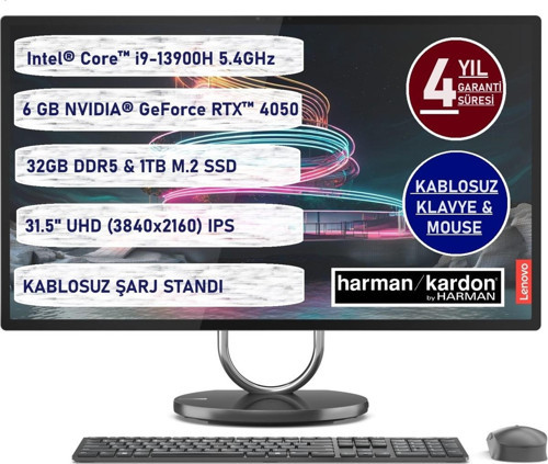 Yoga Aıo 9 32IRH8 Intel® Core™ I9-13900H 32GB 1tb SSD Rtx™ 4050 31.5" UHD All In One Bilgisayar F0HJ0037TR