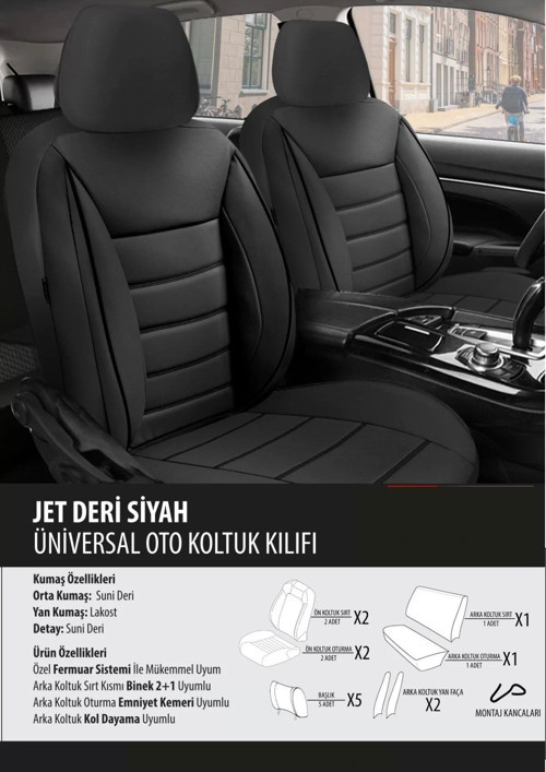 Nissan Qashqai+2 Koltuk Kılıfı Jet Deri Siyah