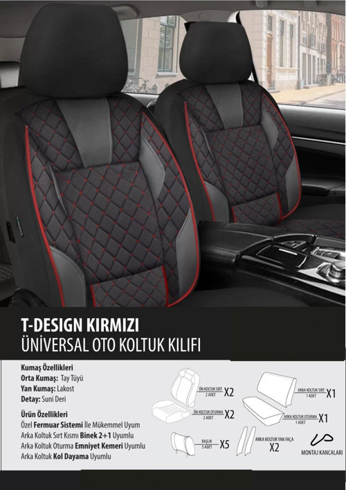 Peugeot 206 Koltuk Kılıfı T-desing Kırmızı