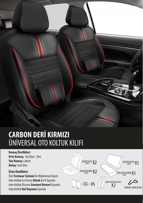 Skoda Roomster Koltuk Kılıfı carbon deri kırmızı