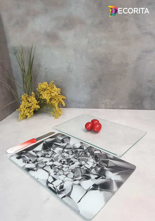 Cam Kesme Tahtası - Cam Kesme Tablası | 2'li Takım | Gümüş Kristal Ve Saydam | 20cm x 30cm
