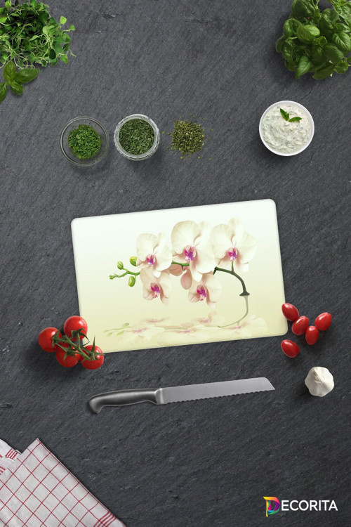 Cam Kesme Tahtası - Cam Kesme Tablası | Krem Orkide | 20cm x 30cm