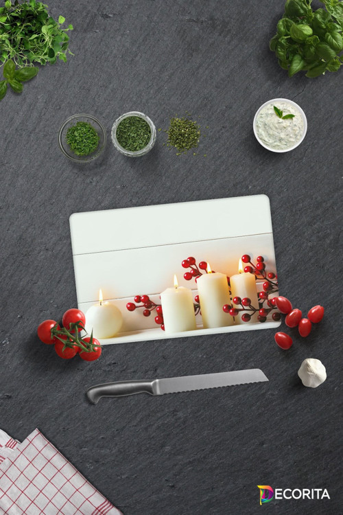 Cam Kesme Tahtası - Cam Kesme Tablası | Beyaz Mum Desen | 20cm x 30cm