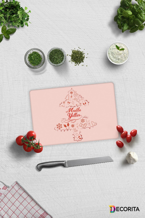 Cam Kesme Tahtası - Cam Kesme Tablası | Mutlu Yıllar | 20cm x 30cm