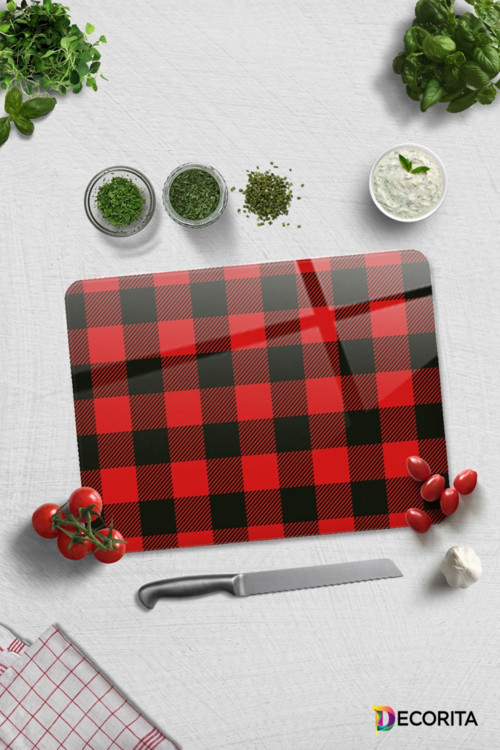 Cam Kesme Tahtası - Cam Kesme Tablası | Ekose Desen | 30cm x 40cm