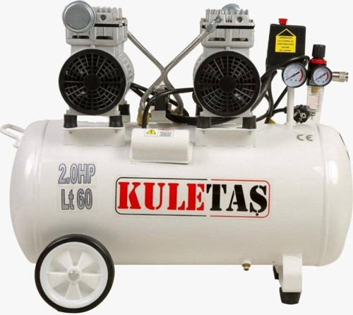 Süper Sessiz Yağsız Kompresör 60 Litre Çift Motor 2 Hp