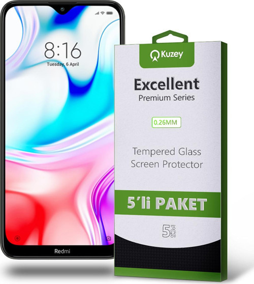 Xiaomi Redmi 8 Temperli Ekran Koruyucu Kırılmaz Cam Ekonomik 5'li Paket