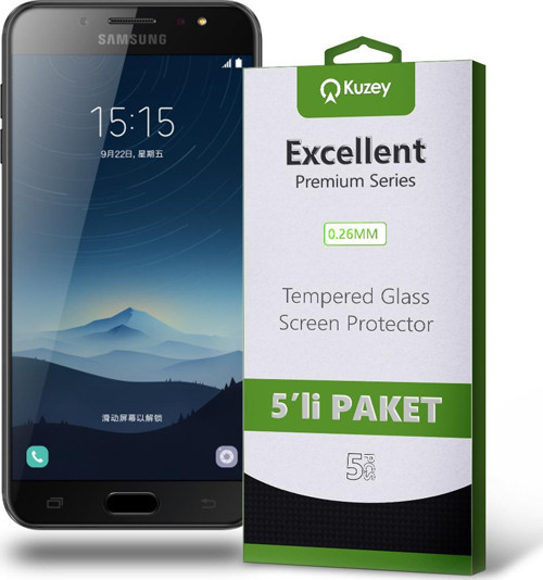 Samsung Galaxy C8 Temperli Ekran Koruyucu Kırılmaz Cam Ekonomik 5'li Paket