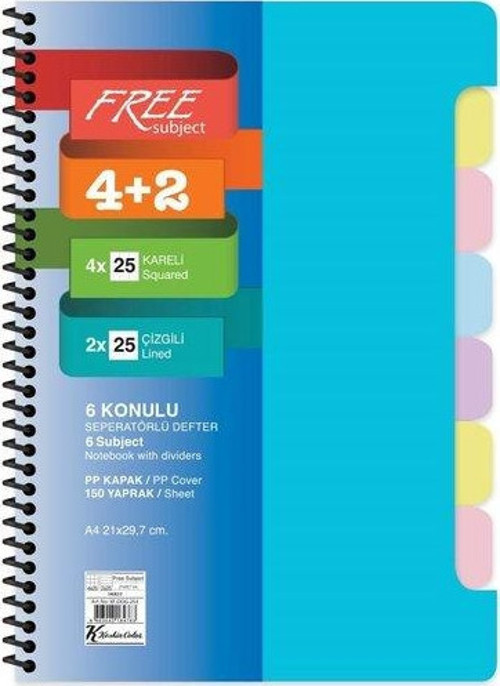Keskin A4 4+2x25=150Yp. Ayraçlı Free Subject Defter Mavi