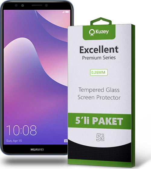 Huawei Y7 2018 Temperli Ekran Koruyucu Kırılmaz Cam Ekonomik 5'li Paket