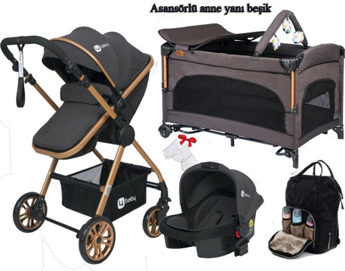 5Li Set Travel Sistem Bebek Araba Puset Asansörlü Anne Yanı Oyun Parkı Beşik Çanta Yagmurluk