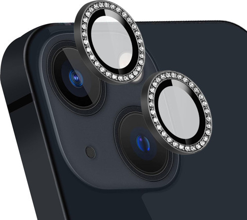 Apple iPhone 13 Mini Taşlı Tasarım Temperli Cam Kamera Lens Koruyucu - Siyah