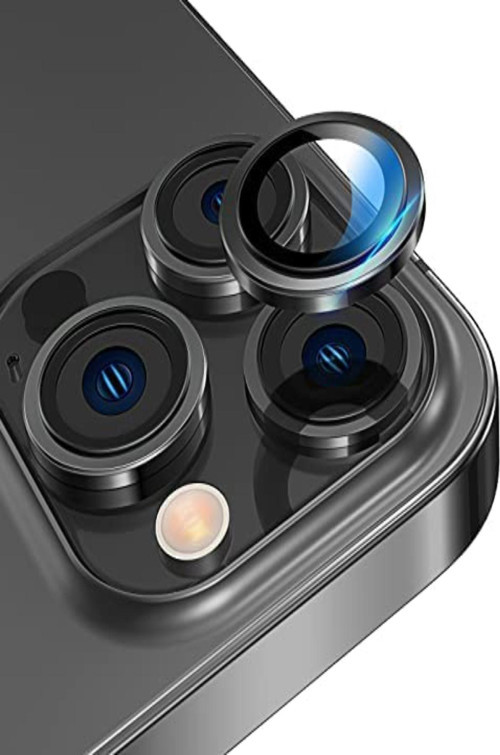 Apple iPhone 13 Pro Alüminyum Alaşım Temperli Cam Kamera Lens Koruyucu - Siyah