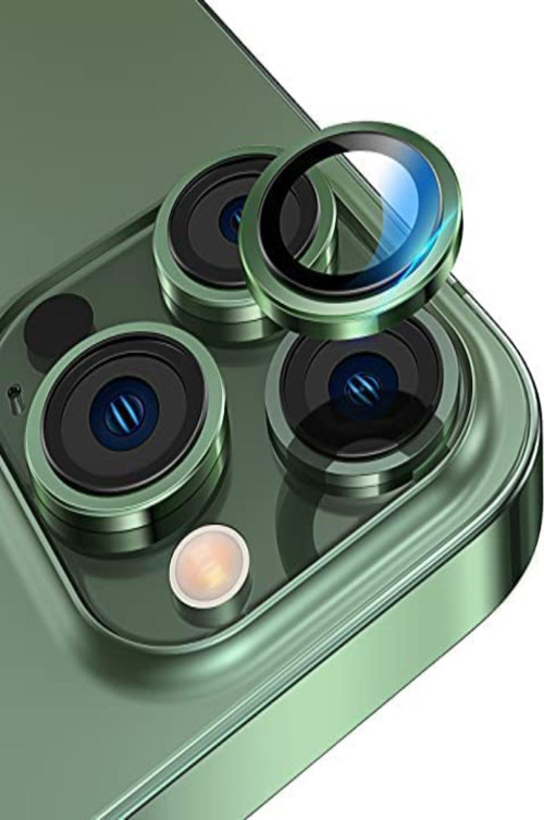 Apple iPhone 13 Pro Alüminyum Alaşım Temperli Cam Kamera Lens Koruyucu - Yeşil