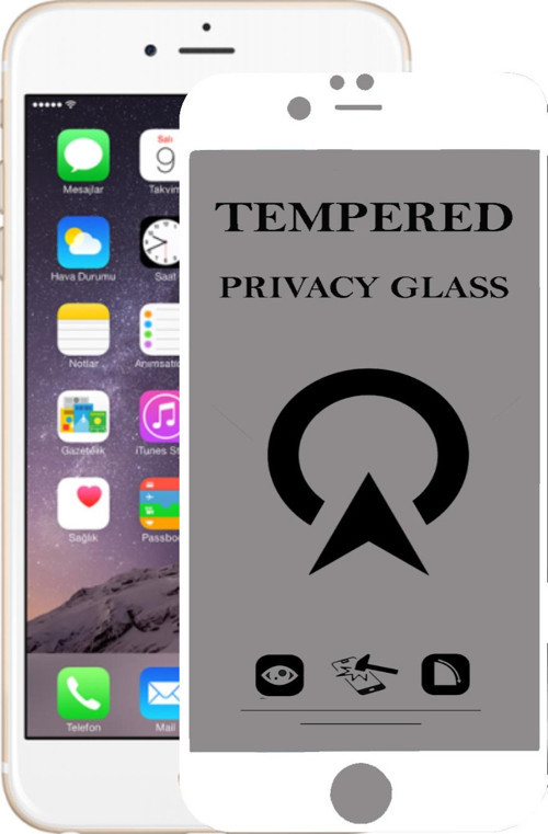 Apple iPhone 8 Tam Kaplayan Privacy Hayalet Temperli Ekran Koruycu Cam Beyaz
