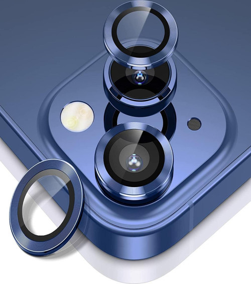 Apple iPhone 14 Alüminyum Alaşım Temperli Cam Kamera Lens Koruyucu - Mavi