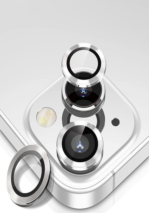 Apple iPhone 14 Max Alüminyum Alaşım Temperli Cam Kamera Lens Koruyucu - Gümüş