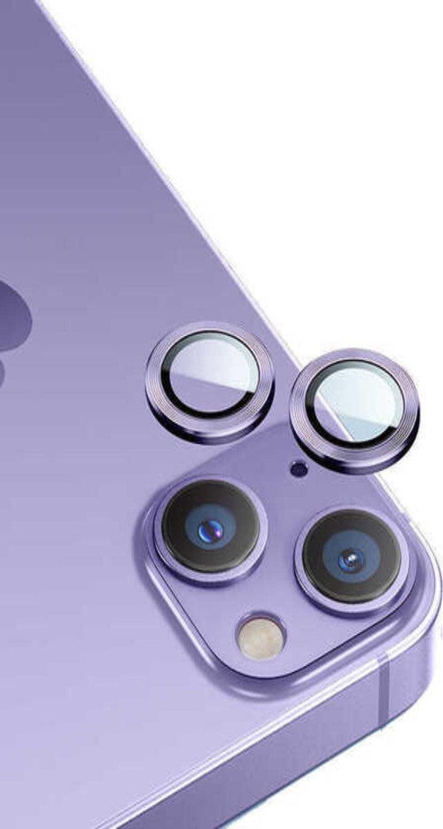 Apple iPhone 14 Plus Alüminyum Alaşım Temperli Cam Kamera Lens Koruyucu - Mor