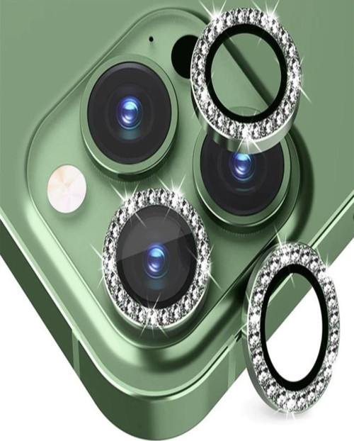 Apple iPhone 14 Pro Max Taşlı Tasarım Temperli Cam Kamera Lens Koruyucu - Yeşil
