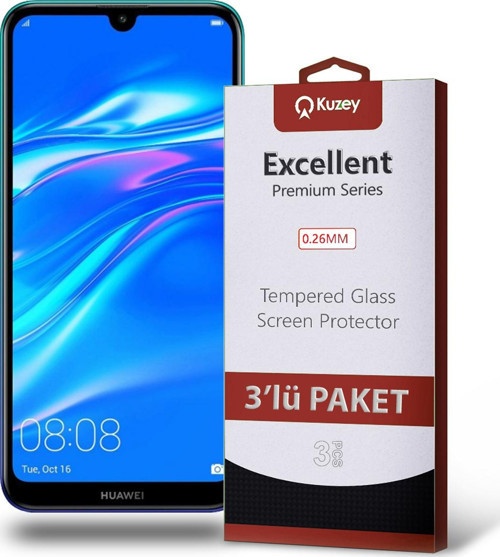 Huawei Y7 2019 Temperli Ekran Koruyucu Kırılmaz Cam Ekonomik 3'lü Paket