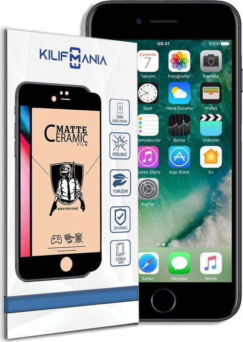 Apple Iphone 7 Plus Tam Kaplayan Mat Seramik Nano Esnek Ekran Koruyucu - Siyah