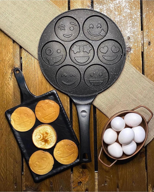 granit pankek tava 28 cm gülen yüz emojili pankek tavası