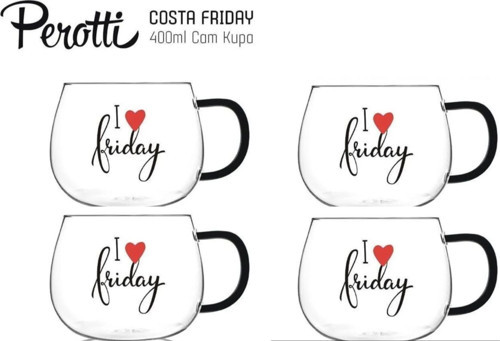 costa friday cam kuplu kupa - 4 lü çay kahve fincanı 400 ml.sf-13773