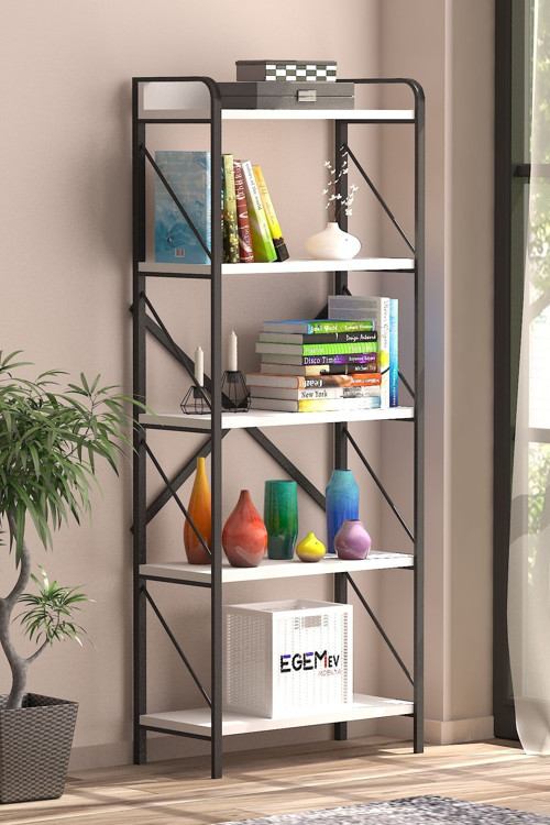 Kitaplık 5 Raflı Concept Raf Ofis Ev Dosya Kitap Rafı Atlantik Beyaz 150 Metal Kitaplik