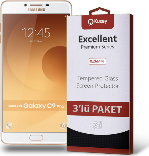 Samsung Galaxy C9 Pro Temperli Ekran Koruyucu Kırılmaz Cam Ekonomik 3'lü Paket