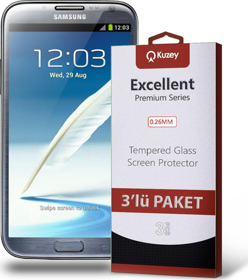 Samsung Galaxy Note 2 Temperli Ekran Koruyucu Kırılmaz Cam Ekonomik 3'lü Paket