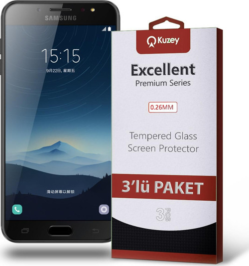 Samsung Galaxy C8 Temperli Ekran Koruyucu Kırılmaz Cam Ekonomik 3'lü Paket