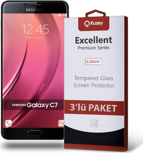 Samsung Galaxy C7 Temperli Ekran Koruyucu Kırılmaz Cam Ekonomik 3'lü Paket