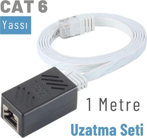1 Metre CAT6 Kablo Uzatma Seti, Yassı Ethernet Kablo ve Ekleyici