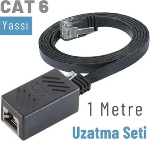 1 Metre CAT6 Kablo Uzatma Seti, Yassı Ethernet Kablo ve Ekleyici