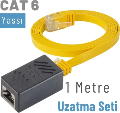1 Metre CAT6 Kablo Uzatma Seti, Yassı Ethernet Kablo ve Ekleyici