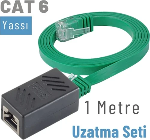 1 Metre CAT6 Kablo Uzatma Seti, Yassı Ethernet Kablo ve Ekleyici