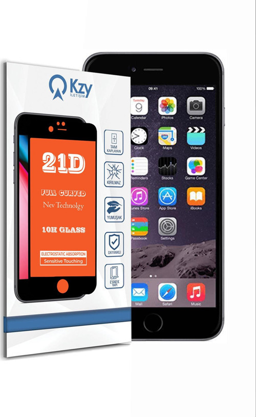 Apple iPhone 6s Plus Siyah Tam Kaplayan 21D Temperli Ekran Koruyucu Cam