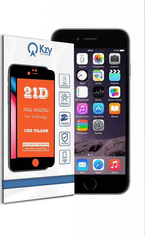 Apple iPhone 6 Siyah Tam Kaplayan 21D Temperli Ekran Koruyucu Cam