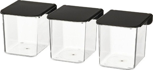 Skadıs 3lü Siyah kapaklı Set Çok Amaçlı Pano Parçası Kapaklı Şeffaf Kutu 7x8x8.5 cm