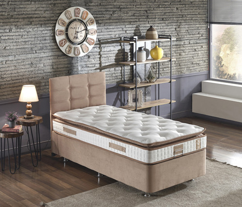Niron Queen 90x190 Cm Tek Kişilik Pedli Yatak Seti - Sütlü Kahve Kumaş Baza, Başlık Ve Yatak Takımı