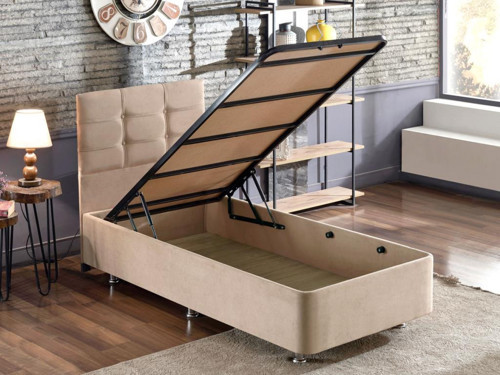 Polo Baza ve Başlık Seti - 90x190 cm Tek Kişilik Sütlü Kahve Kumaş Baza ve Başlığı Soho Kumaş